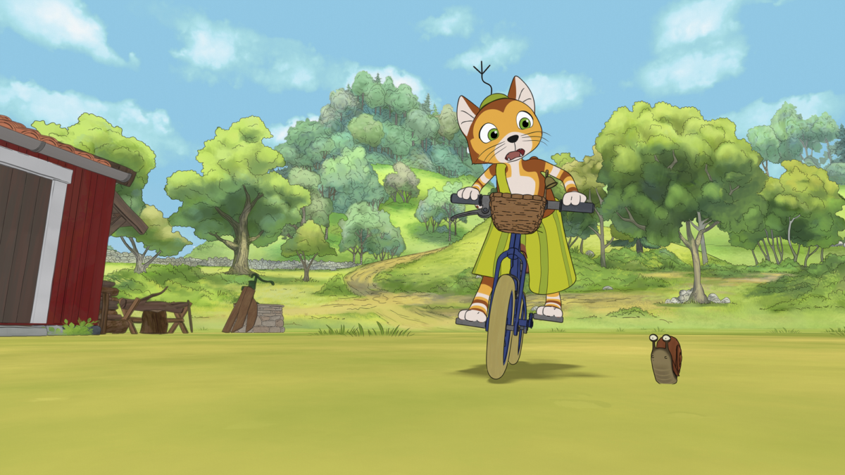 Kadr: Findus jeździ na rowerze