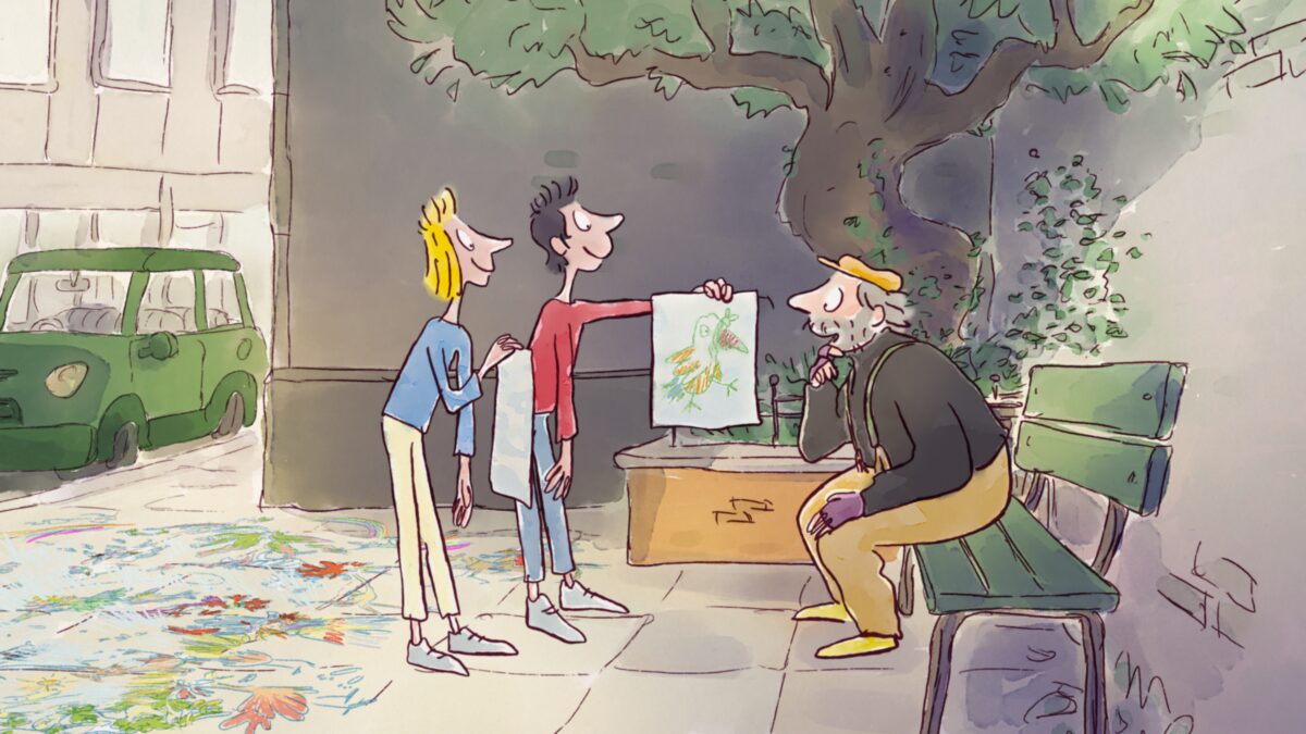 Kadr: Rysunek na chodniku